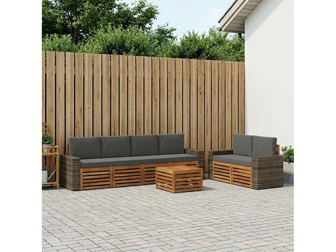 Vidaxl Conjunto De Sofás Para Exterior 7 Unid. Natural E Antracite