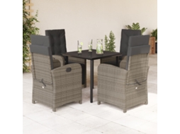 5 Pcs Conjunto De Jantar P/ Jardim C/ Almofadões Vime Pe Cinza Dkd Home Decor