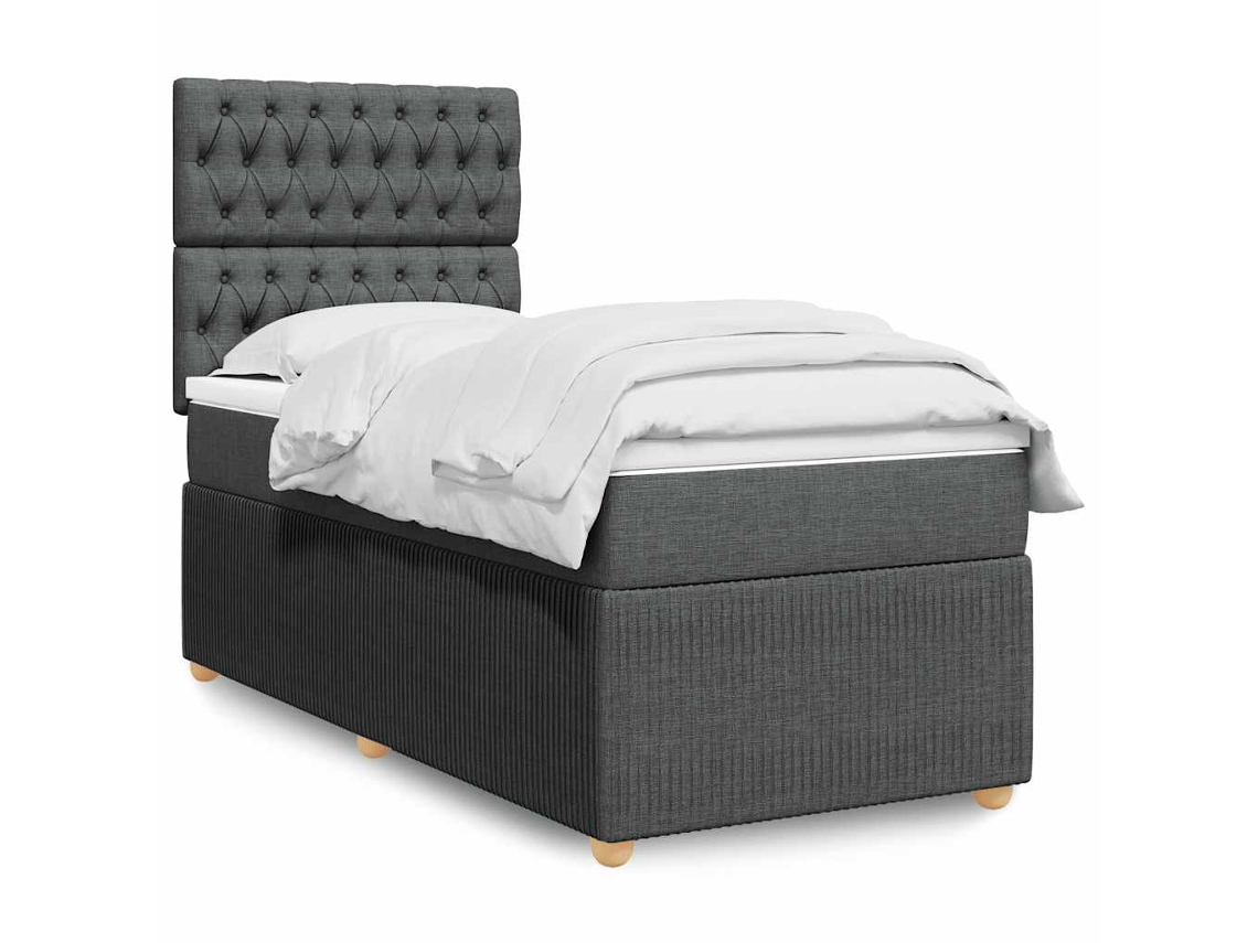 Vidaxl Cama Com Molas/colchão 90x200 Cm Tecido Cinzento-escuro