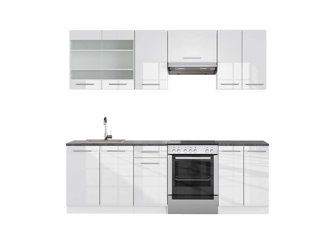 Cozinha Fame-Line, 240 cm, PT Antracite, branco brilhante/branco, VICCO