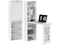 Mesa De Computador Dobrável Com Estante, Área De Trabalho, Quadro Branco E Prateleira Ajustável, 98x51x153cm, Branca