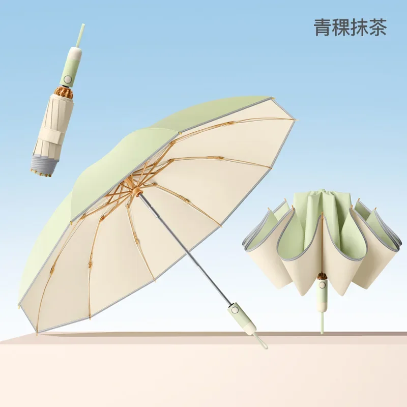 (matcha) Guarda-chuva Resistente Ao Vento Com Revestimento Colorido, Guarda-chuva Feminino Automático Reversível