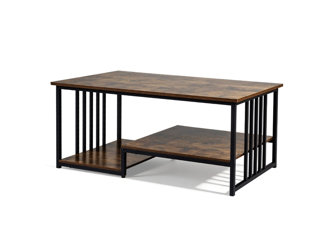 Mesa De Centro Retangular Com 2 Prateleiras E Estrutura Metálica.
