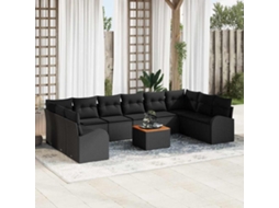 Vidaxl Conjunto De Sofá De Jardim 11 Unid. Preto Vime Pe