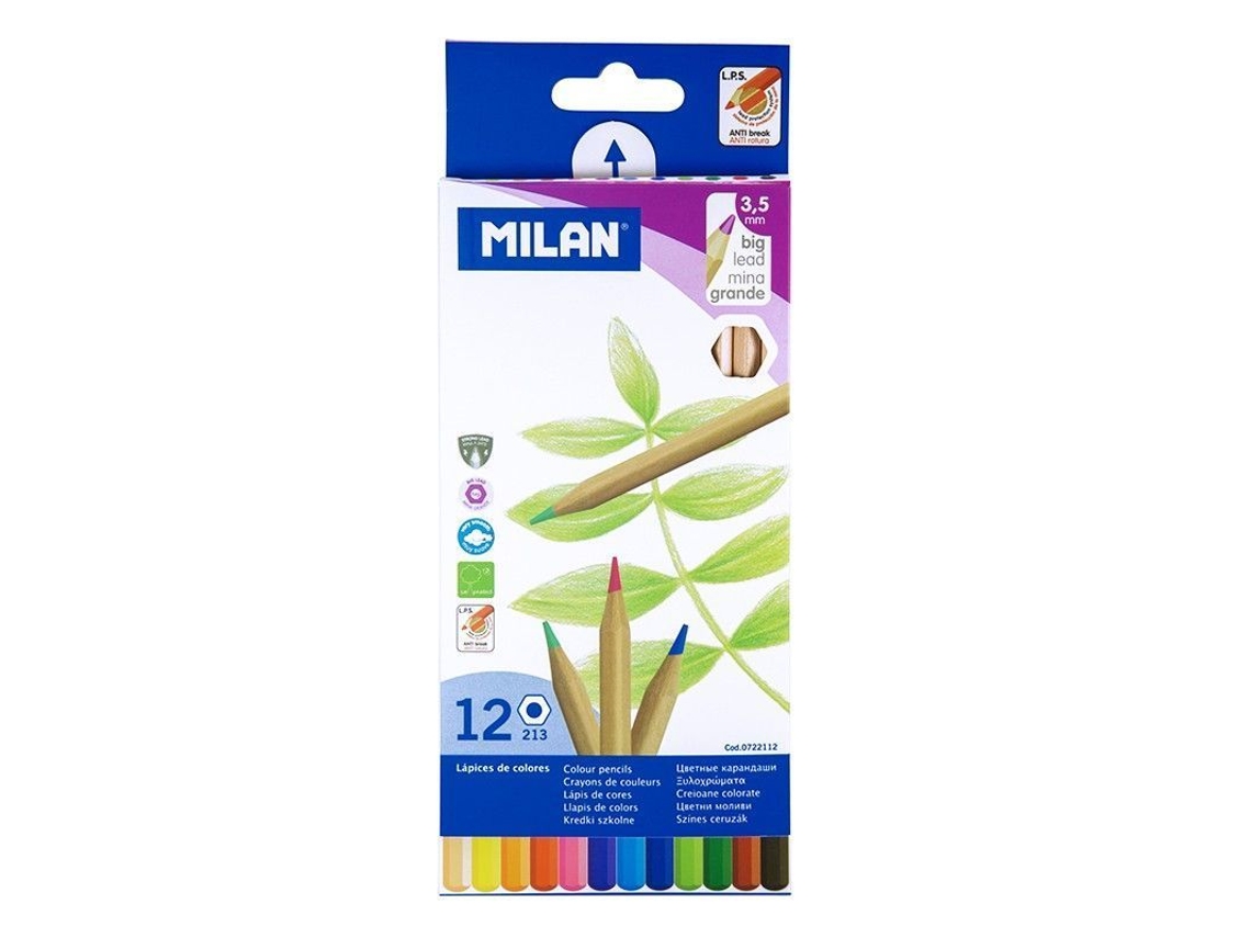 MILAN Caixa com 12 Lápis Grossos Hexagonais Coloridos