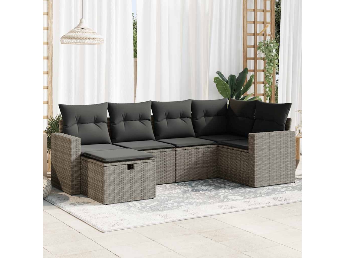 Vidaxl 6 Pcs Conjunto Sofás De Jardim Com Almofadões Vime Cinzento