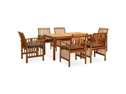 Vidaxl 7 Pcs Conjunto De Jantar P/ Jardim C/ Almofadões Acácia Maciça