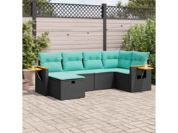 Vidaxl 6 Pcs Conjunto Sofás De Jardim C/ Almofadões Vime Pe Preto