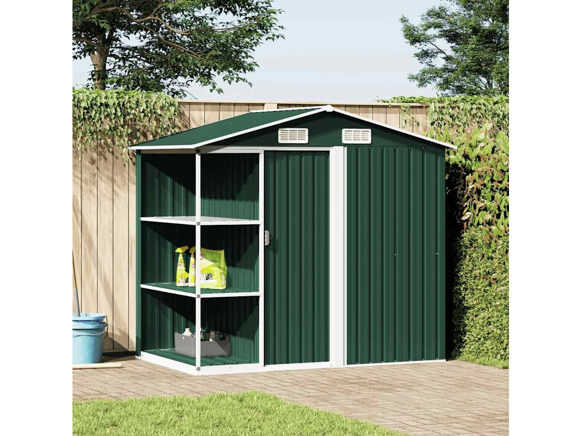 Vidaxl Abrigo De Jardim C/ Prateleiras 205x130x183 Cm Ferro Verde