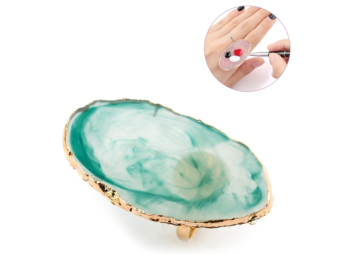 Paleta De Arte De Unhas De Acrílico Com Anel Ajustável Para Misturar Vernizes E Pigmentos Coloridos