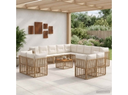 Vidaxl Conjunto De Sofás Para Exterior 14 Pcs Natural E Branco Creme
