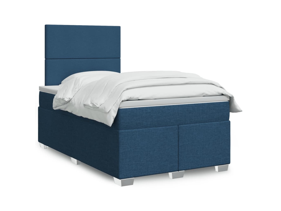 Vidaxl Cama Boxspring Com Colchão 120x190 Cm Tecido Azul