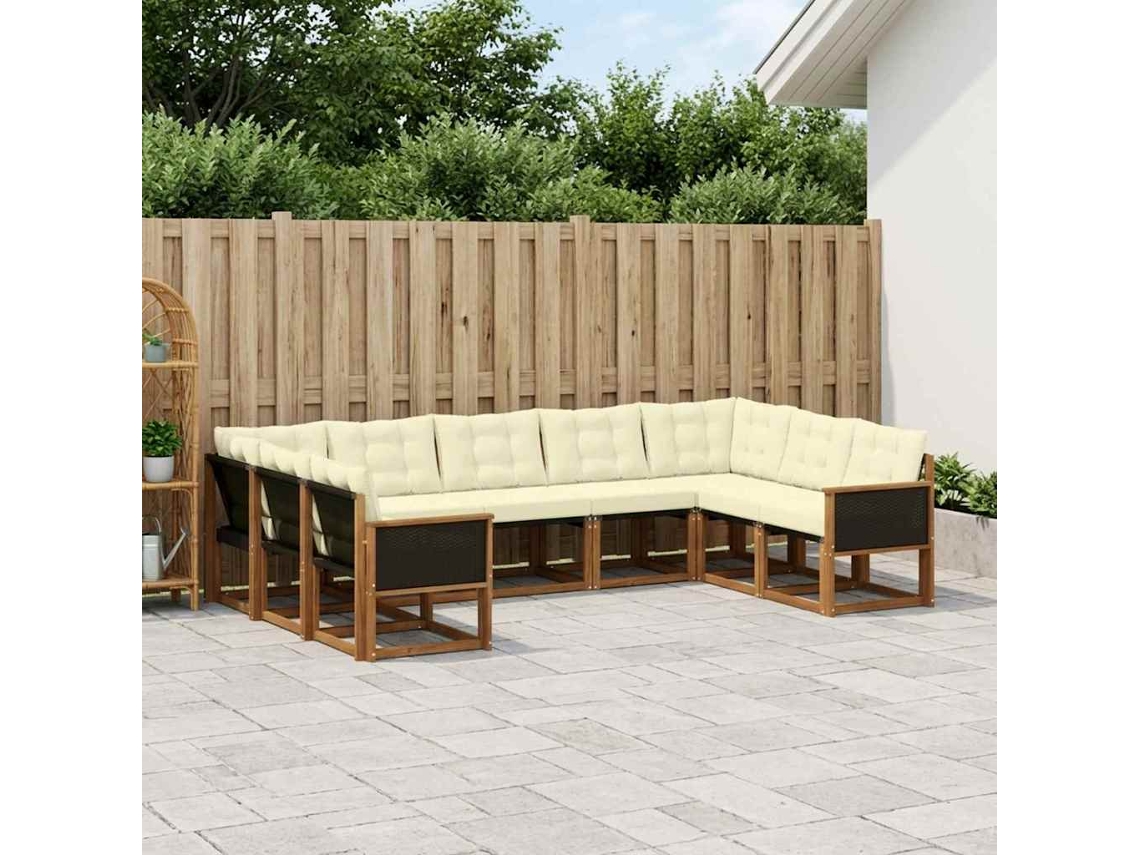 Vidaxl Conjunto De Sofás Para Exterior 9 Unid. Natural E Creme