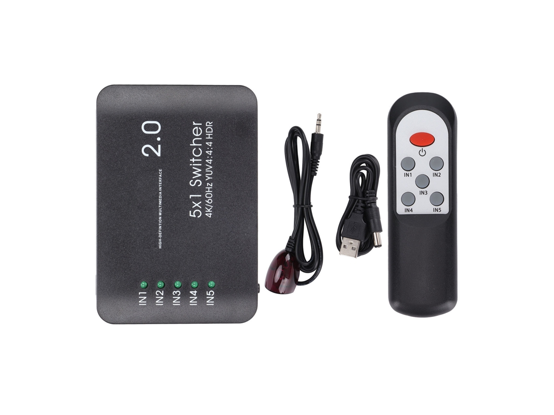 Aetheria comutador de Interface Multimídia Hd 5 Portas 4k 60hz Hdr Hub 2.0 com Controle Remoto Ir