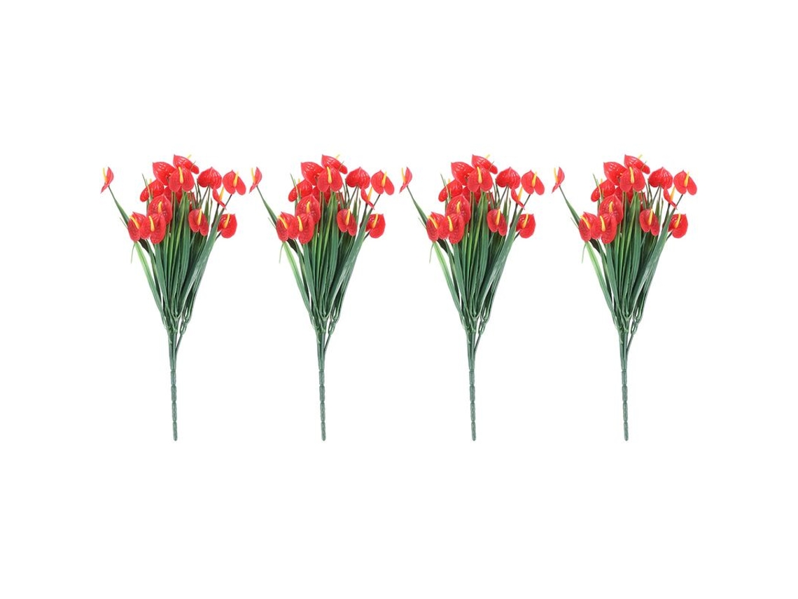 4 Buquês de Flores Artificiais, Plantas Antúrio Falsas, Arbustos de Plástico, Plantas Suspensas para Decoração de Interiores e Exteriores AQUAFORGE