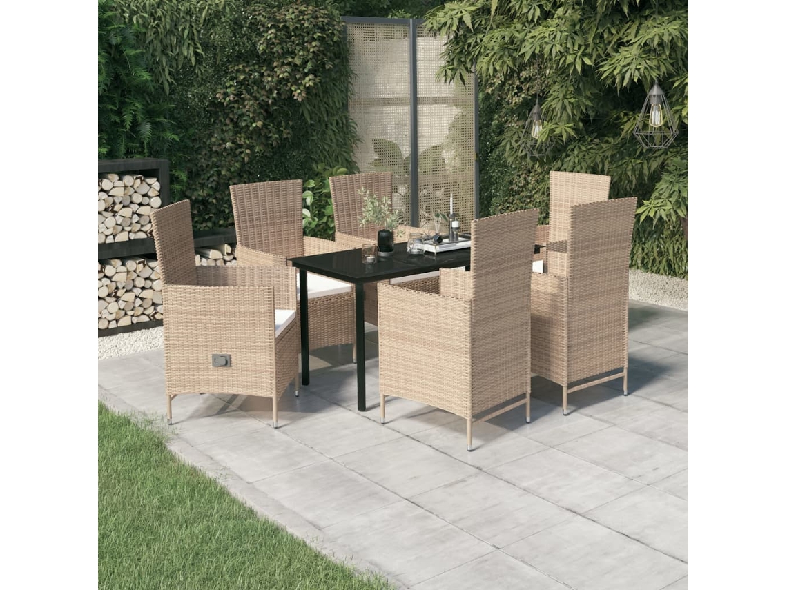 Vidaxl 7 Pcs Conjunto De Jantar Para Jardim Com Almofadões Bege