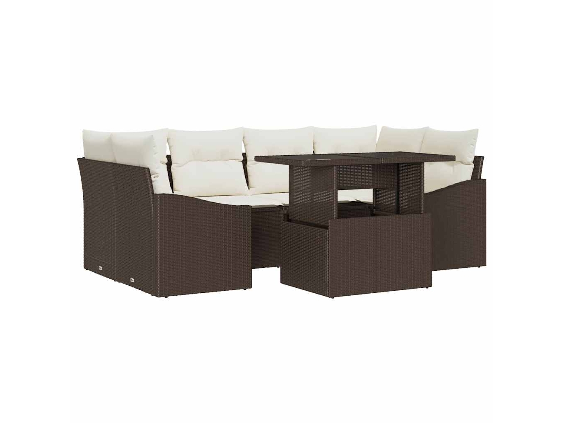Maison Exclusive - Conjunto De Sofá De Jardim 7 Pcs Marrom E Creme Vime Pe