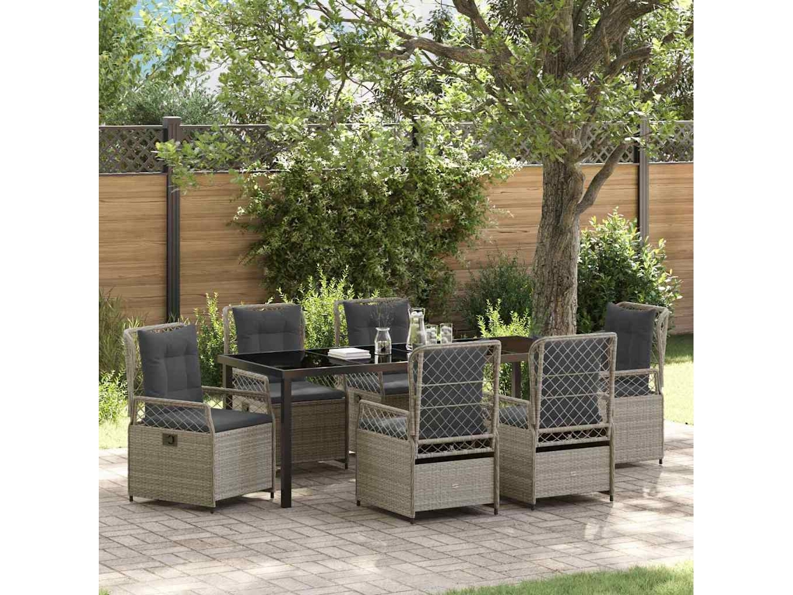 Vidaxl Conjunto De Jantar Para Jardim 7 Pcs Cinzento-claro Vime Pe