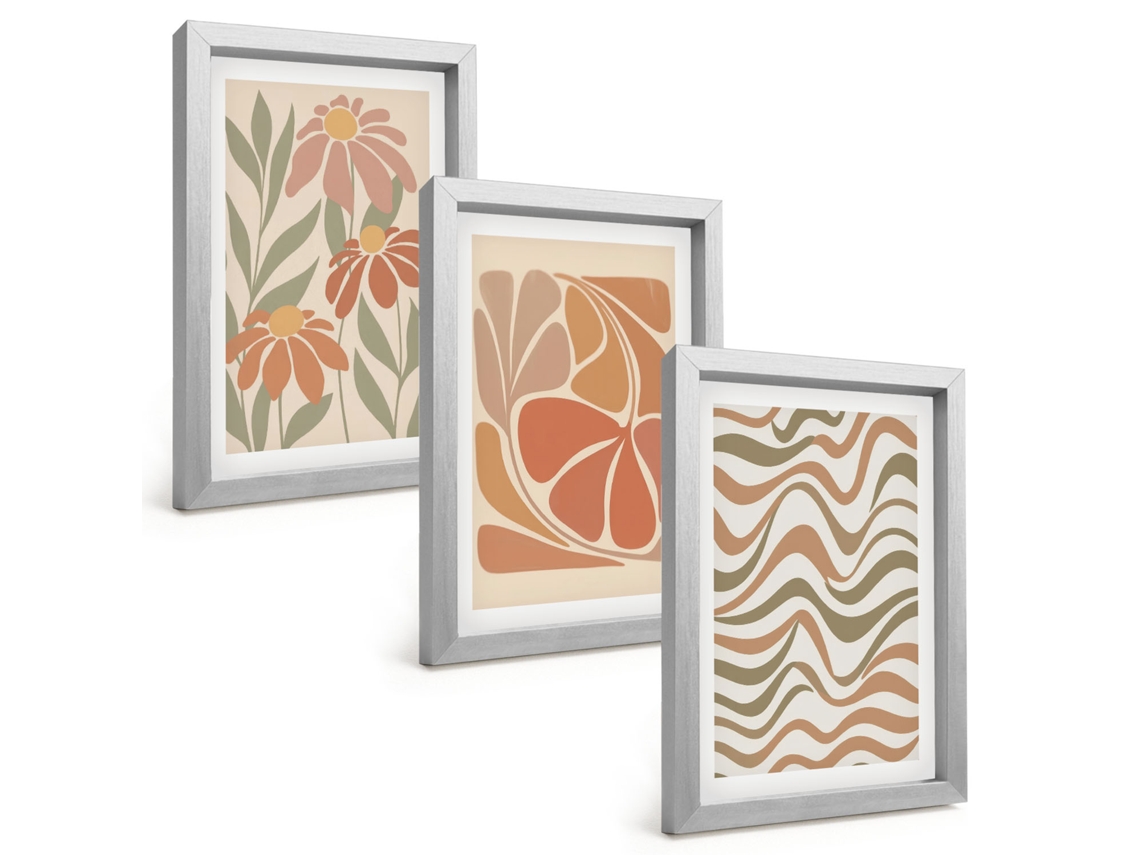 Um Conjunto De Imagens Decorativas Em Uma Molduraflores Abstratas Em Tons Pastel Moldura Prateada Pinturas De Quarto Espelharte (3 Peças 20x30 Cm)