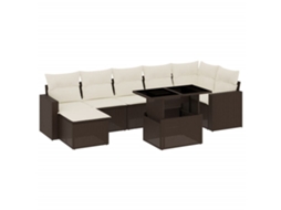 Conjunto 8 sofás de jardim c/ almofadões VIDAXL vime PE castanho