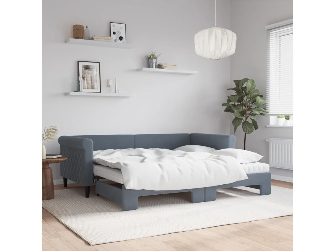 Sofá cama con cajón y colchones 90x190cm Terciopelo Gris Oscuro