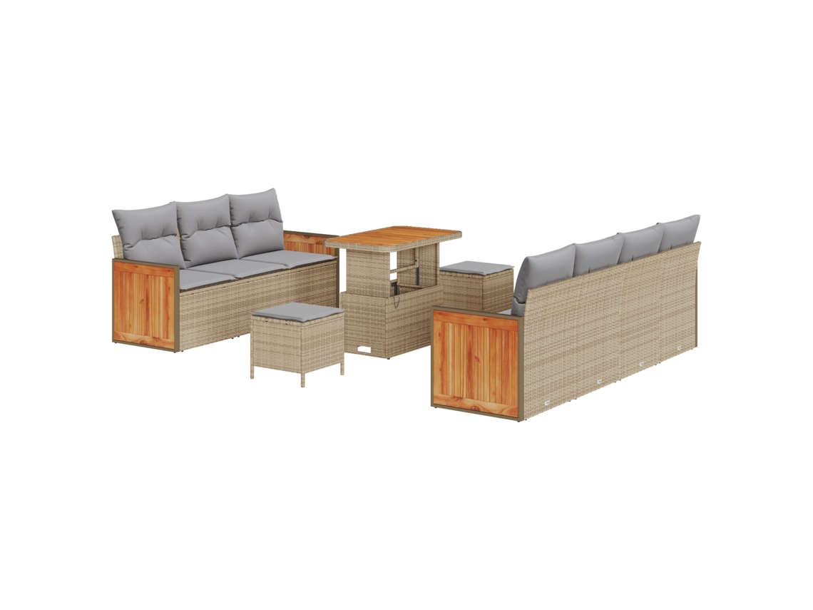 Conjunto 10 Conjunto De Sofá De Jardim Vidaxl Bege Vime Pe (228 X 62 X 85 Cm)