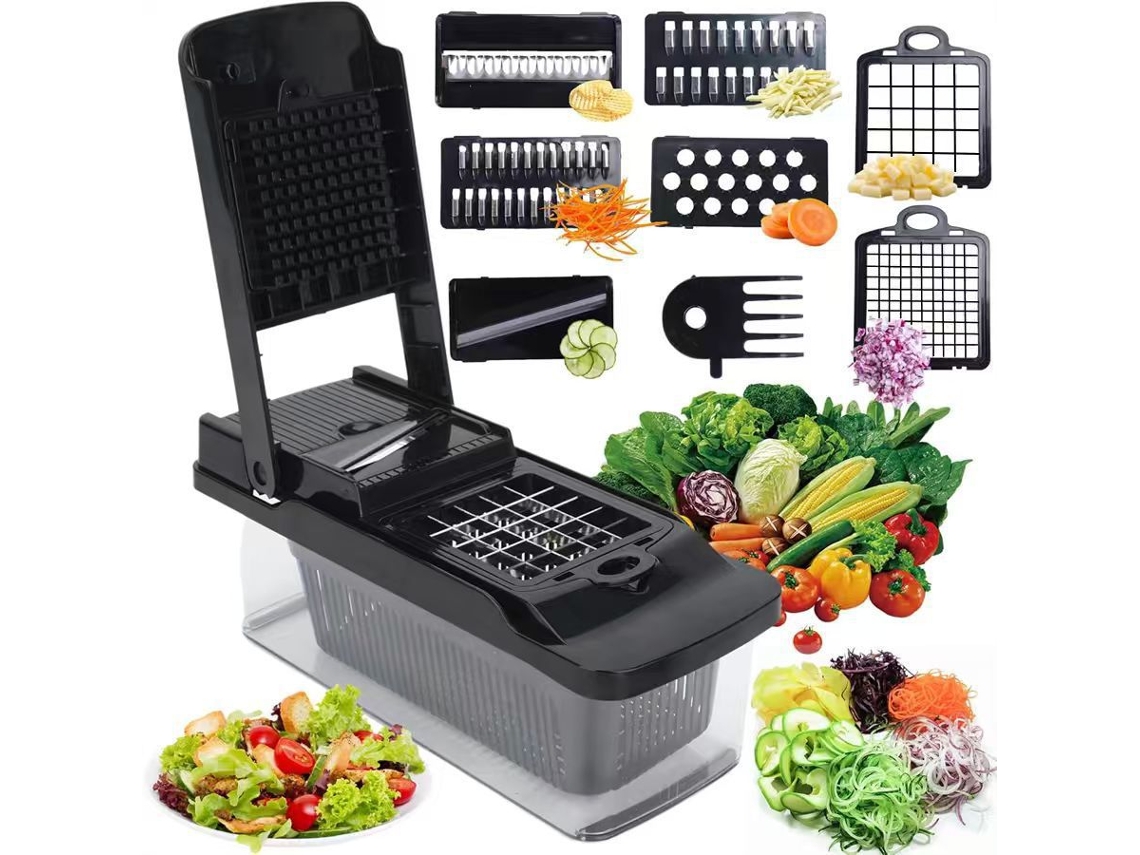 Cortador De Legumes Conjunto De 14 Peças Para Picar, Fatiar E Ralar, Com Lâminas Substituíveis E Cesto Escorredor Cuich