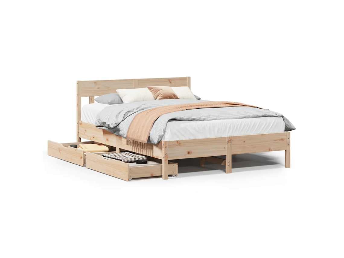 Cama Sem Colchão 140x190 Cm Madeira de Pinho Maciça MAISON EXCLUSIVE