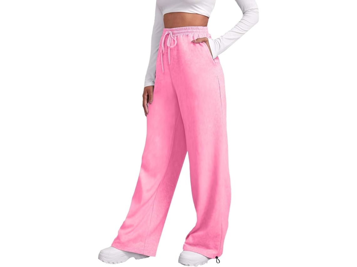 Calça Esportiva Feminina Genérica, Modelagem Solta, Estilo Casual, Pernas Largas, Cintura Alta E Design Atlético Com