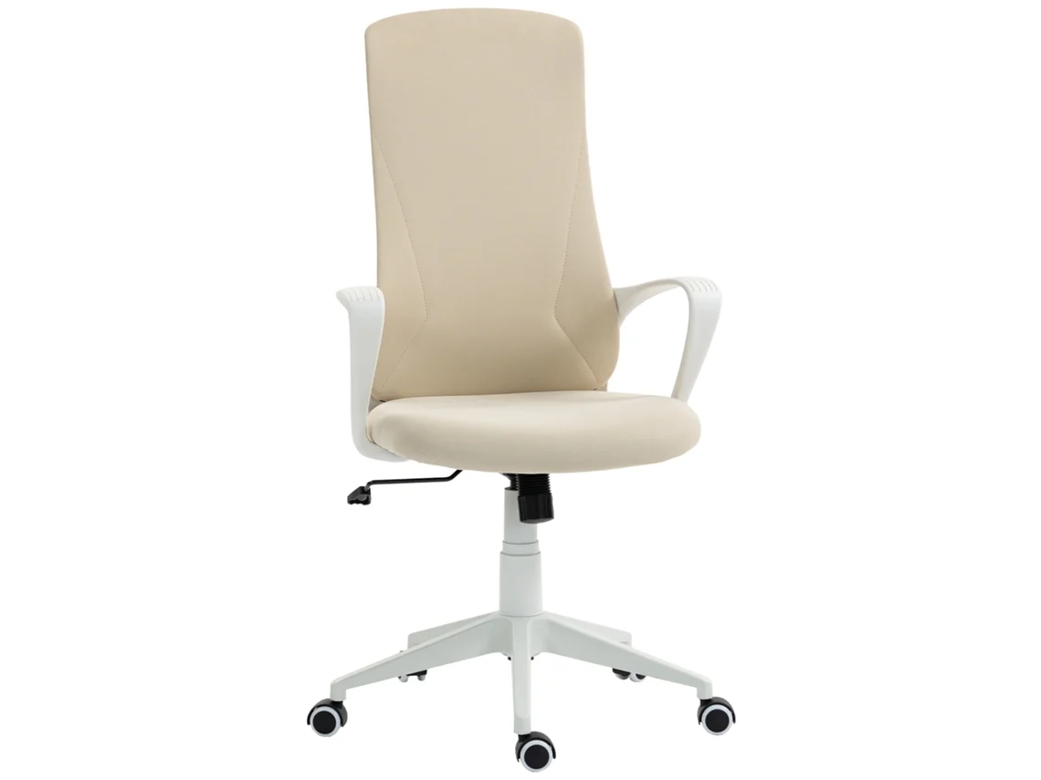 Cadeira De Escritório Ergonómica Com Altura Ajustável Função De Inclinação E Encosto Alto 62x56x110-119,5 Cm Bege