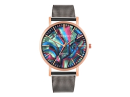 Reloj De Pulsera Zhoulianfa Con Correa De Malla De Aleación Dial Redondo Analógico Negro Y Oro Rosa