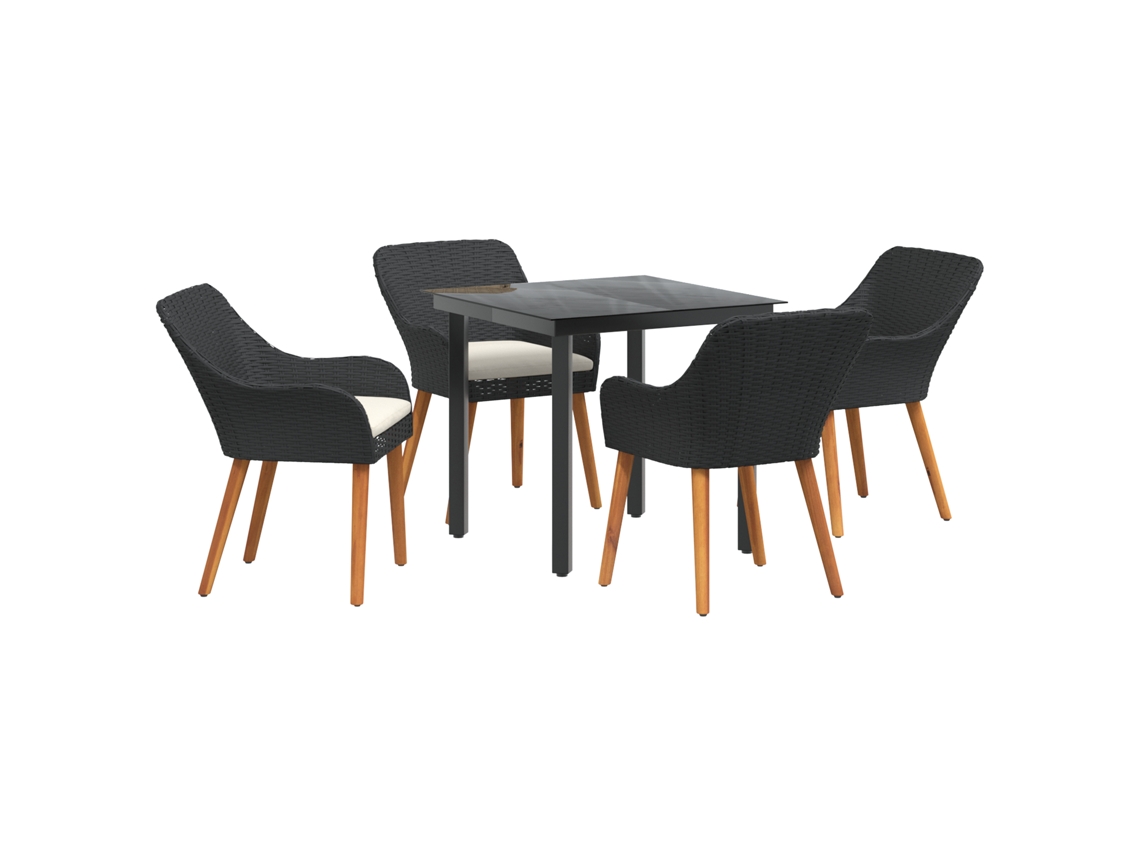 Conjunto 5 Móveis De Jardim Vidaxl Preto Vime Pe (80 X 80 X 74 Cm)