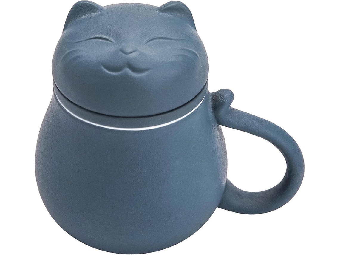 Xícara De Chá Cerâmica Com Infusor E Tampa , Caneca Filtro Em Formato Gatinho Fofo Para Coar Folhas Soltas, Presente Ideal Aquaforge (400ml)