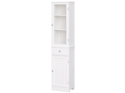 Armário Banho Alto Estreito C/ Prateleiras Ajustáveis E Gaveta, 40x27x171,5 Cm, Branco