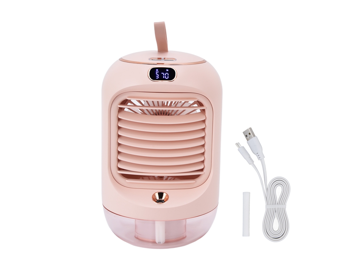 Ventilador Portátil com Umidificador e Luz Noturna Rosa