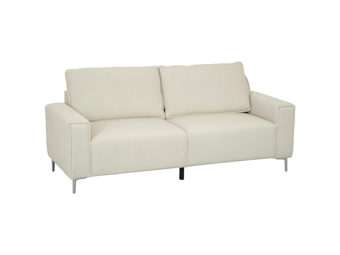 Sofá Moderno de 3 Lugares com Almofadas de Encosto, em Tecido Branco Creme. PMM CAPITALI