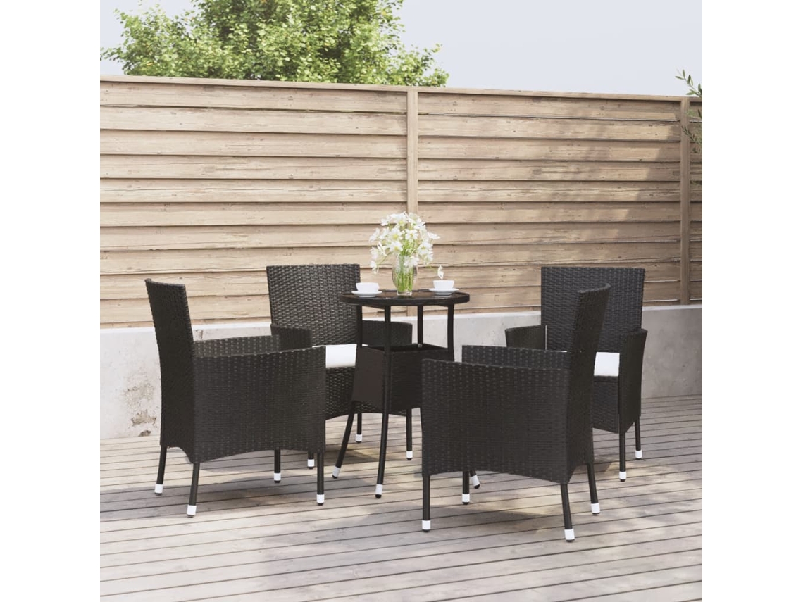 Conjunto 5 Peças Bistrô De Jardin C/ Almofadões Vime Pe Preto Dkd Home Decor