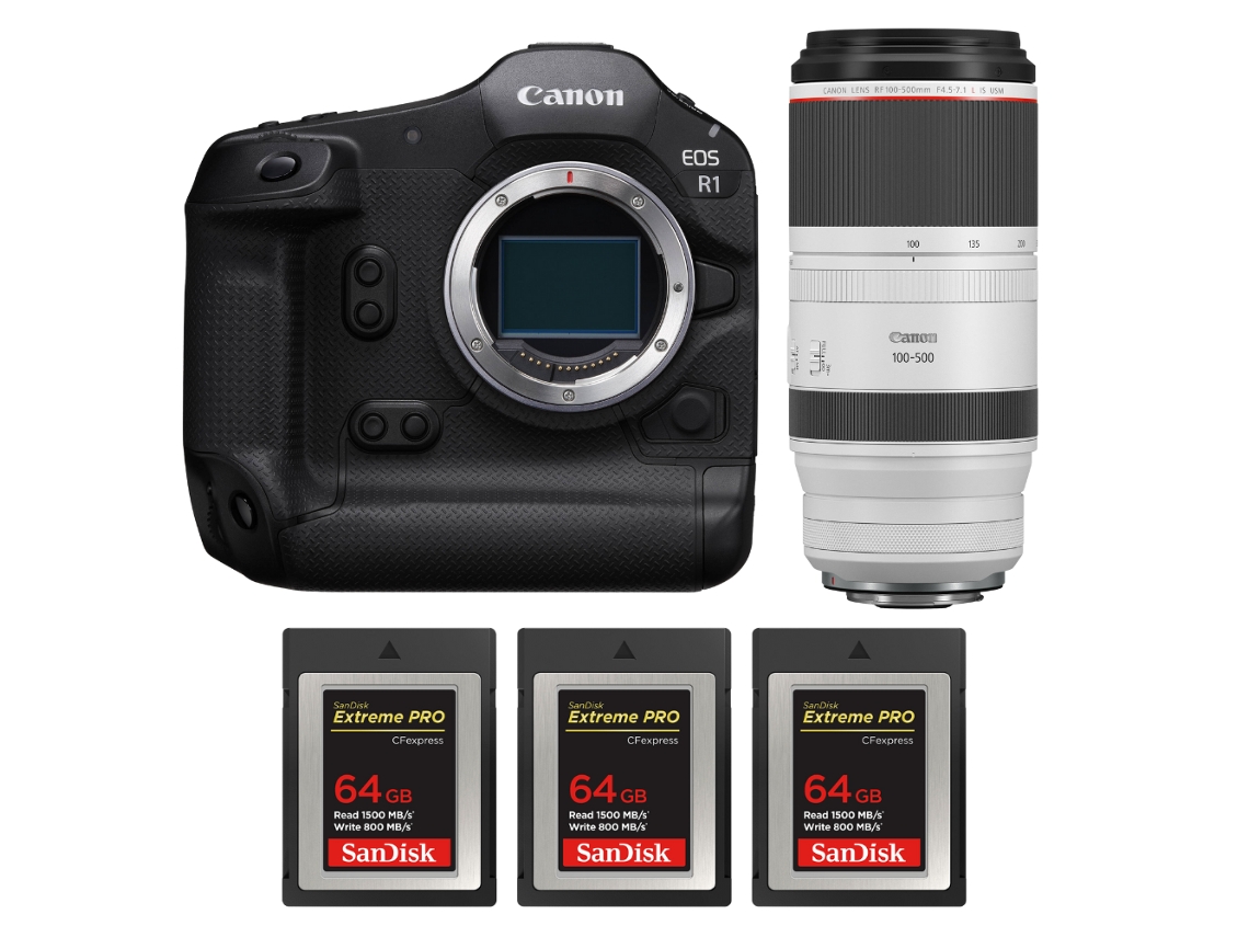 Eos R1 + Rf 100 500mm F/4.5 7.1 L Is Usm + 3 Sandisk 64gb Extreme Pro Cfexpress Type B + Ebook “20 Dicas para Fotos Que Impressionam” CANON