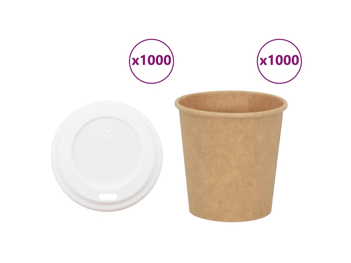 Vidaxl Copos De Café De Papel Com Tampas 1000 Pcs 4oz 100ml
