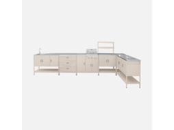 Cozinha Exterior Em Aço Inoxidável Com Churrasqueira A Gás, 6 Módulos, Beige