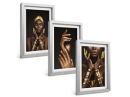 Composição De Quadros Retratos De Mulheres Africanas Espelharte (3 Peças 20x30 Cm)