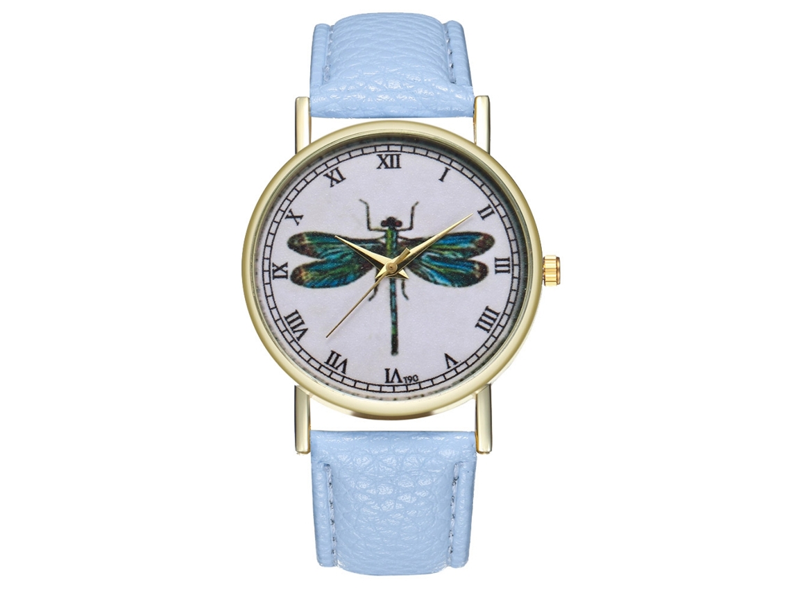 Reloj De Pulsera De Cuero Pu Con Numerales Romanos Y Patrón Animal Moda (azul Claro)