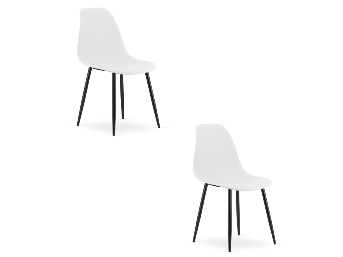 Cadeira De Jantar Conjunto De 2 Peças Kaleo Assento Branco, Pernas Pretas, Assento Ergonômico, Pés Niveladores Ajustáveis