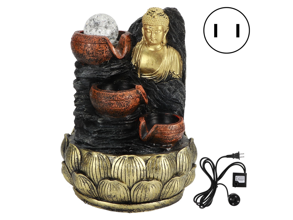 Estátua de Buda para mesa com Fontana Light E Ball 110v Plugue EUA