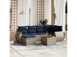 Vidaxl Conjunto De Sofá De Jardim Com 7 Peças E Almofadas Em Rattan Sintético Cinza