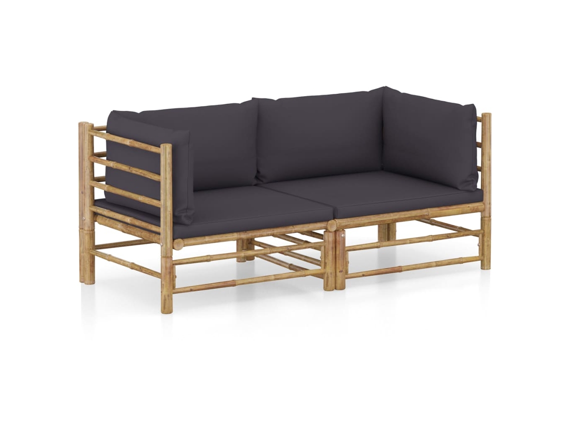 Conjunto 2pcs Lounge De Jardim Bambu C/ Almofadões Cinzento Escuro Dkd Home Decor