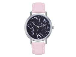 Relógio de casal com movimento de quartzo, pulseira de couro sintético, caixa prateada e mostrador personalizado (rosa).