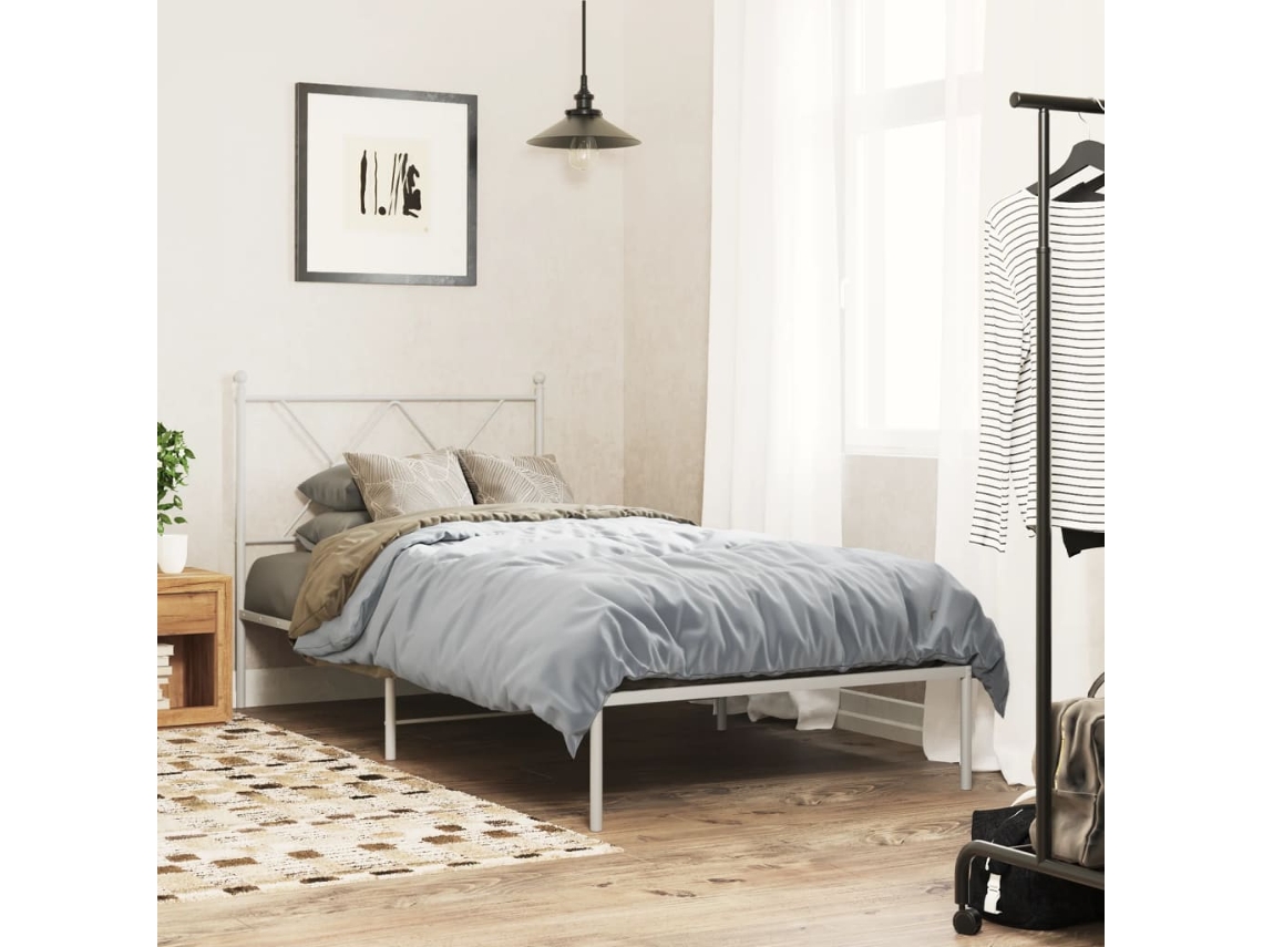 Vidaxl Estrutura De Cama Com Cabeceira 90x200 Cm Metal Branco