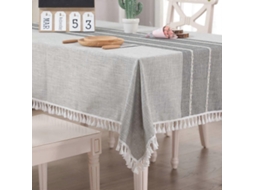 Lurelia Toalha De Mesa Retangular Algodão Linho Cinza 140x200cm 55x78.7 Lavável Antirrugas Borlas Macio