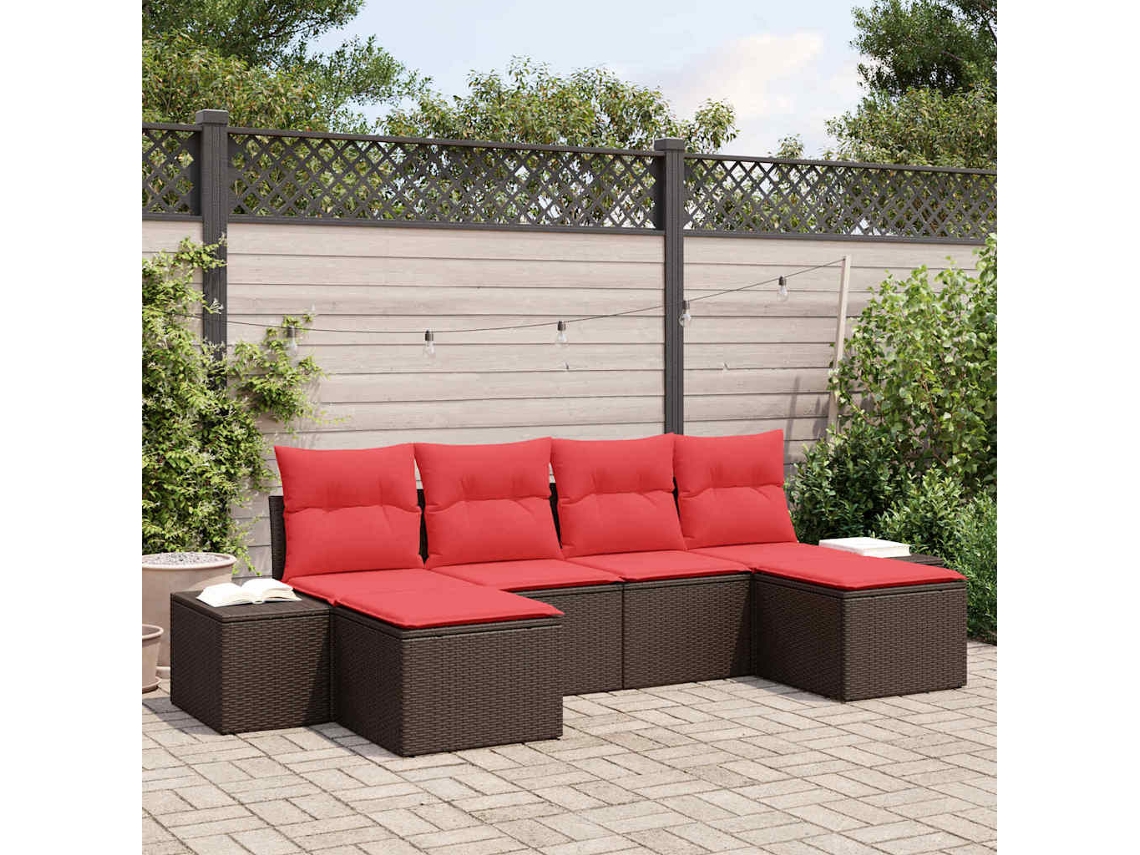 Vidaxl Conjunto De Sofá De Jardim 4 Unid. Marrom E Vermelho Vime Pe